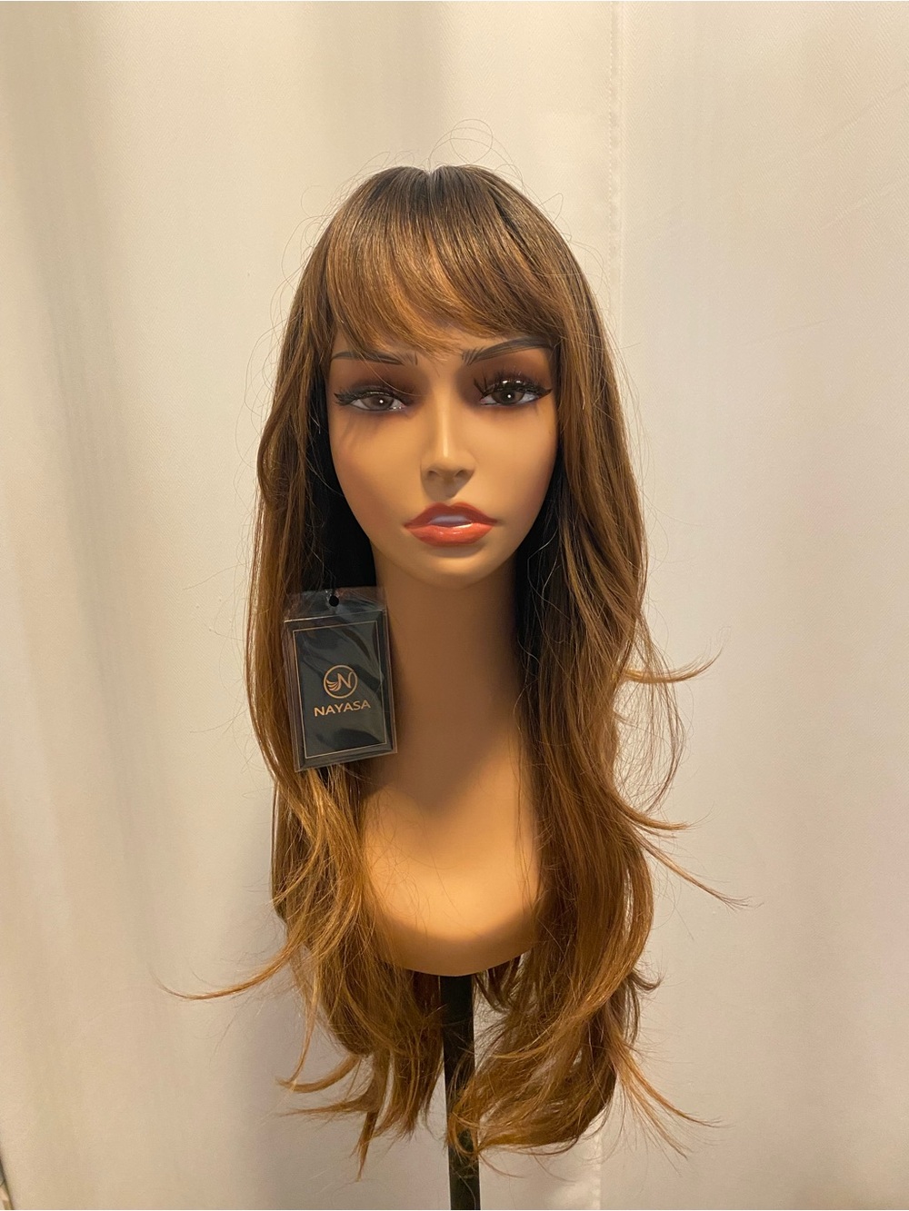 22 in. Nayasa Long Layered Chestnut Brown/ Copper Wig with Soft Bang